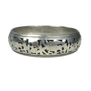 Vintage Silver Tome Floral Filagree Bangle Bracelet Cuff Cut Out